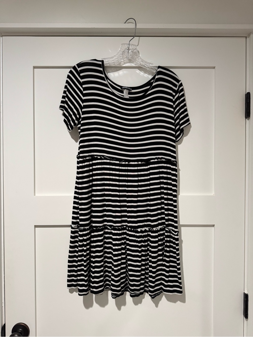 HEIMISH USA Black and White Striped Short Sleeve Dress